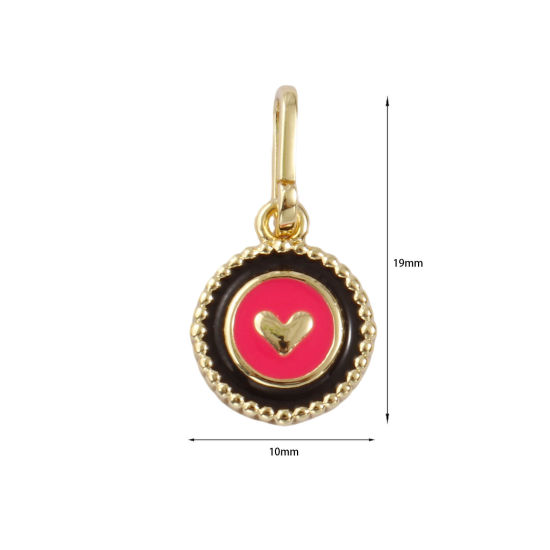 Immagine di 2 PCs Eco-friendly Brass Valentine's Day Charms 18K Real Gold Plated Hot Pink Enamel Round 19mm x 10mm