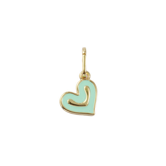 Immagine di 2 PCs Eco-friendly Brass Valentine's Day Charms 18K Real Gold Plated Mint Green Enamel Heart 18mm x 12mm