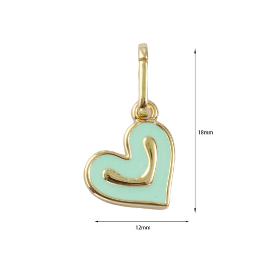 Immagine di 2 PCs Eco-friendly Brass Valentine's Day Charms 18K Real Gold Plated Mint Green Enamel Heart 18mm x 12mm