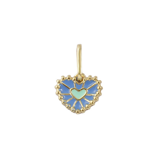 Immagine di 2 PCs Eco-friendly Brass Valentine's Day Charms 18K Real Gold Plated Blue Enamel Heart 16mm x 11mm