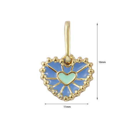 Picture of 2 PCs Eco-friendly Brass Valentine's Day Charms 18K Real Gold Plated Blue Enamel Heart 16mm x 11mm