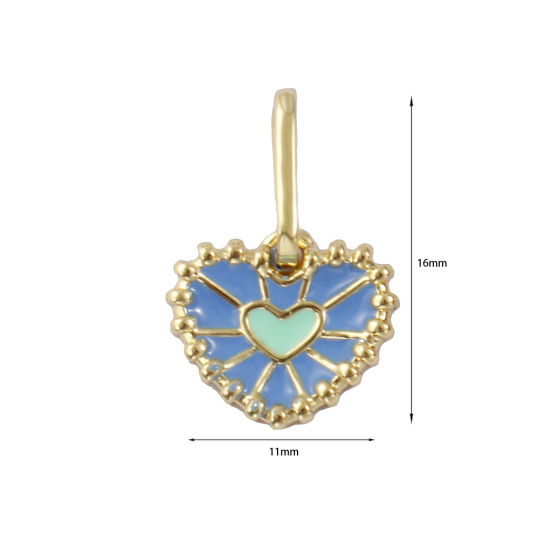 Immagine di 2 PCs Eco-friendly Brass Valentine's Day Charms 18K Real Gold Plated Blue Enamel Heart 16mm x 11mm