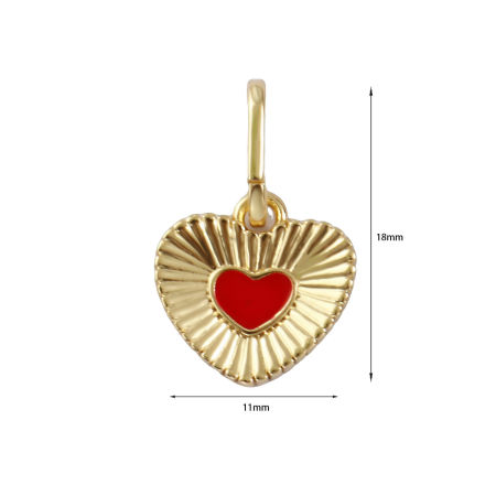 Picture of 2 PCs Eco-friendly Brass Valentine's Day Charms 18K Real Gold Plated Red Enamel Heart Stripe 18mm x 11mm
