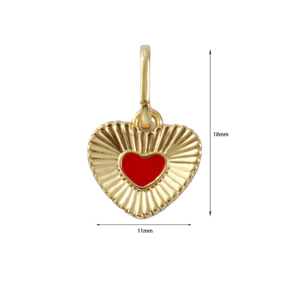 Immagine di 2 PCs Eco-friendly Brass Valentine's Day Charms 18K Real Gold Plated Red Enamel Heart Stripe 18mm x 11mm