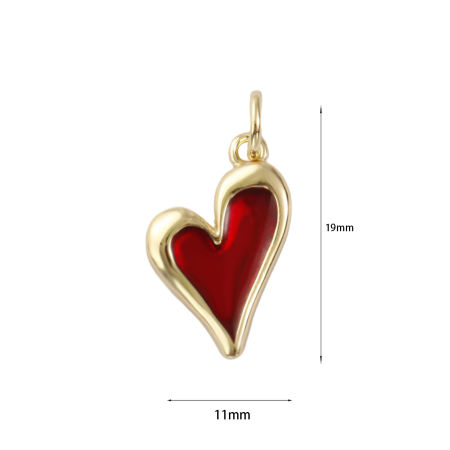 Picture of 2 PCs Eco-friendly Brass Valentine's Day Charms 18K Real Gold Plated Red Enamel Heart 19mm x 11mm