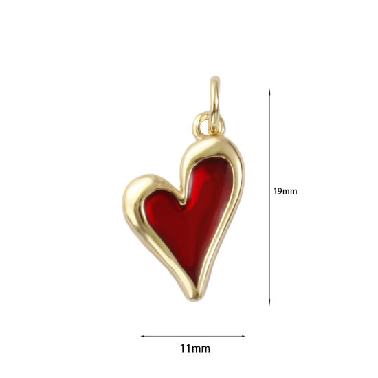Immagine di 2 PCs Eco-friendly Brass Valentine's Day Charms 18K Real Gold Plated Red Enamel Heart 19mm x 11mm