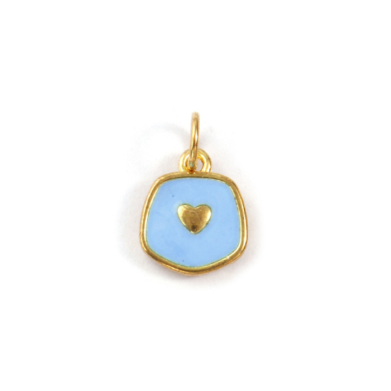5 PCs Eco-friendly Brass Valentine's Day Charms 18K Real Gold Plated Blue Enamel Pentagon Heart 15mm x 9mm の画像