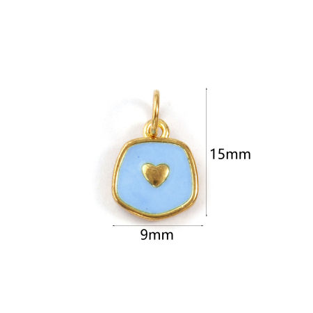 Image de 5 Pcs Breloques La Saint Valentin Respectueux de la Nature en Laiton Plaqué Or Véritable 18K Bleu Émail Pentagone Cœur 15mm x 9mm
