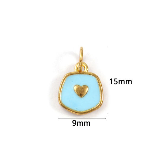 5 PCs Eco-friendly Brass Valentine's Day Charms 18K Real Gold Plated Blue Enamel Pentagon Heart 15mm x 9mm の画像