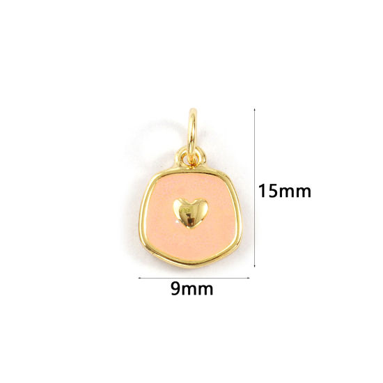5 PCs Eco-friendly Brass Valentine's Day Charms 18K Real Gold Plated Pink Enamel Pentagon Heart 15mm x 9mm の画像