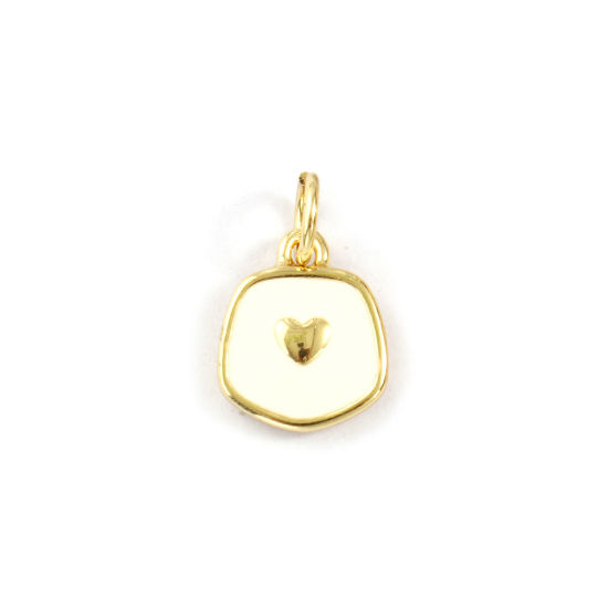 5 PCs Eco-friendly Brass Valentine's Day Charms 18K Real Gold Plated White Enamel Pentagon Heart 15mm x 9mm の画像