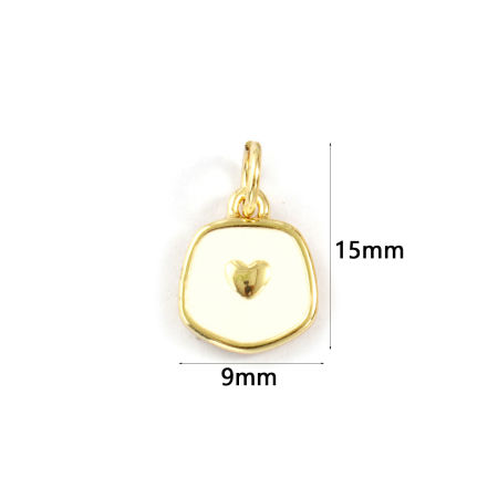 Image de 5 Pcs Breloques La Saint Valentin Respectueux de la Nature en Laiton Plaqué Or Véritable 18K Blanc Émail Pentagone Cœur 15mm x 9mm