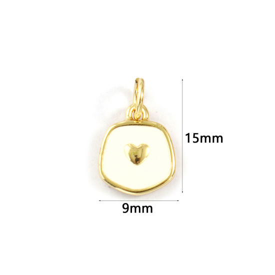 5 PCs Eco-friendly Brass Valentine's Day Charms 18K Real Gold Plated White Enamel Pentagon Heart 15mm x 9mm の画像