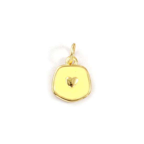 5 PCs Eco-friendly Brass Valentine's Day Charms 18K Real Gold Plated Pale Yellow Enamel Pentagon Heart 15mm x 9mm の画像