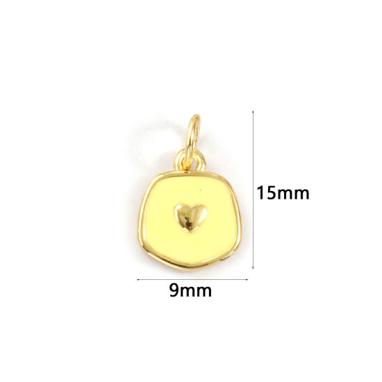 5 PCs Eco-friendly Brass Valentine's Day Charms 18K Real Gold Plated Pale Yellow Enamel Pentagon Heart 15mm x 9mm の画像
