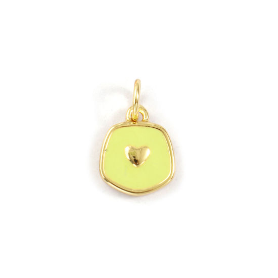 5 PCs Eco-friendly Brass Valentine's Day Charms 18K Real Gold Plated Light Green Enamel Pentagon Heart 15mm x 9mm の画像