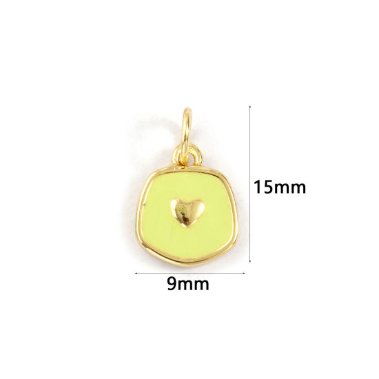 5 PCs Eco-friendly Brass Valentine's Day Charms 18K Real Gold Plated Light Green Enamel Pentagon Heart 15mm x 9mm の画像