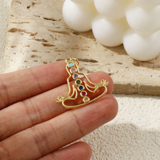 Immagine di 2 PCs Eco-friendly Brass Religious Pendants 18K Real Gold Plated Human Yoga Healing Micro Pave Multicolour Cubic Zirconia 3.1cm x 2.8cm