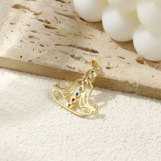 Immagine di 2 PCs Eco-friendly Brass Religious Pendants 18K Real Gold Plated Human Yoga Healing Micro Pave Multicolour Cubic Zirconia 3.1cm x 2.8cm