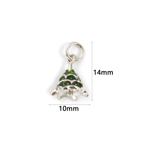 Bild von 2 PCs Eco-friendly Brass Charms Real Platinum Plated Green Enamel Christmas Tree 3D 14mm x 10mm