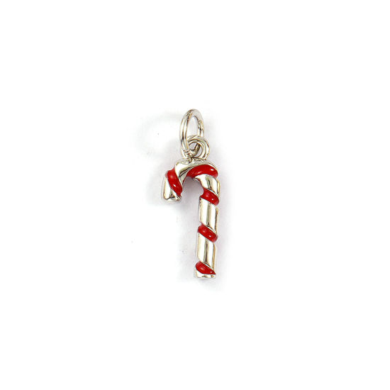 Bild von 2 PCs Eco-friendly Brass Charms Real Platinum Plated Red Enamel Christmas Candy Cane 3D 18mm x 6mm