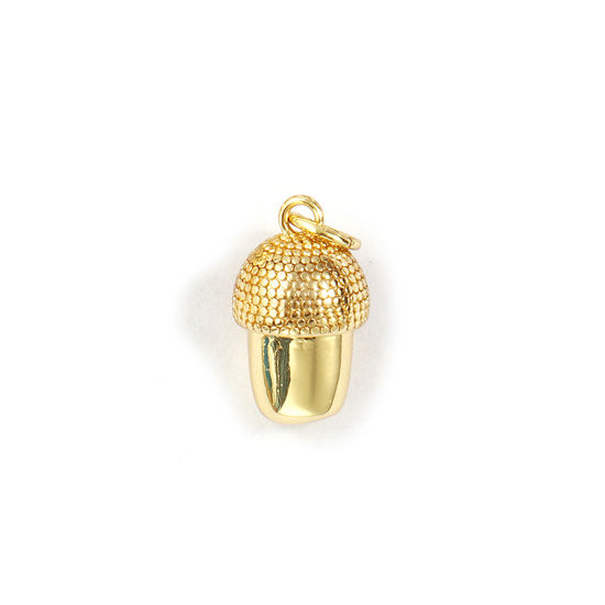 Bild von 2 PCs Eco-friendly Brass Christmas Charms 18K Real Gold Plated Acorn 3D 18mm x 8mm