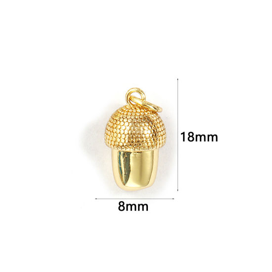 Bild von 2 PCs Eco-friendly Brass Christmas Charms 18K Real Gold Plated Acorn 3D 18mm x 8mm