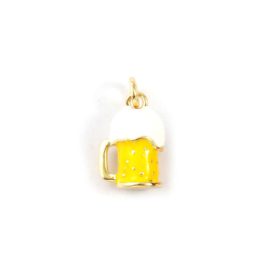Bild von 2 PCs Eco-friendly Brass Charms 18K Real Gold Plated Yellow Enamel Beer Mug 3D 15mm x 8mm