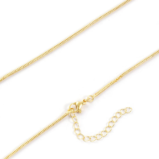 Immagine di 2 PCs Brass Exquisite Snake Chain Necklace 18K Gold Plated 45cm(17.7") + 5cm(2") long, Chain Size: 1.7mm
