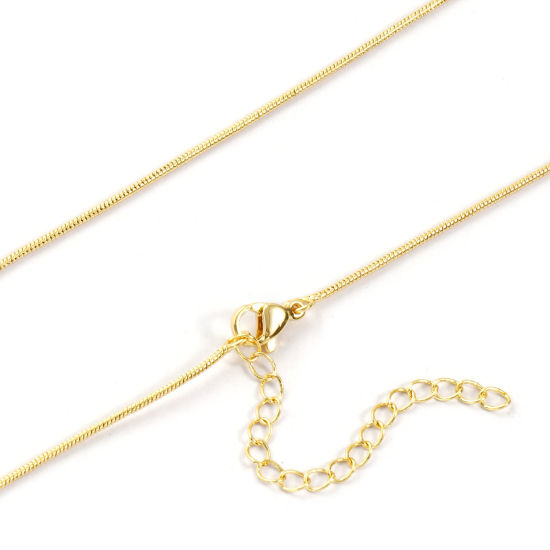 Immagine di 2 PCs Brass Exquisite Snake Chain Necklace 18K Gold Plated 45cm(17.7") + 5cm(2") long, Chain Size: 1.3mm