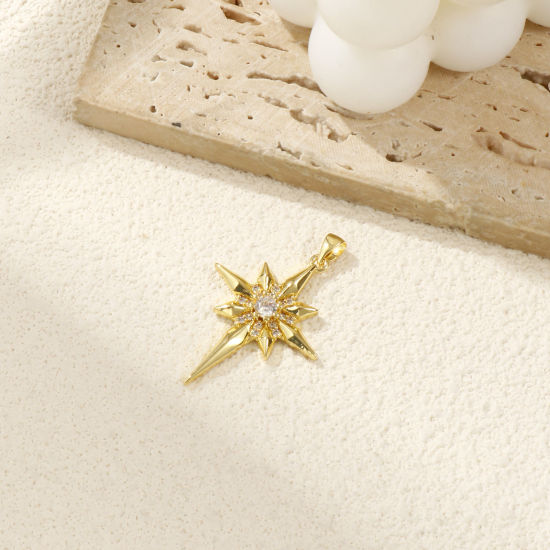 Изображение 1 ШТ Экологичный Латунь галактика Подвески 18K настоящее золото с покрытием Звезда Бижутерия усыпанная мелким фианит Прозрачный Искусственный Циркон 4см x 2.6см