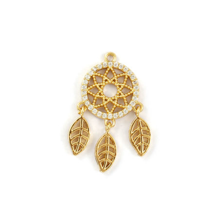 1 Piece Brass Pendants 18K Gold Plated Dream Catcher Clear Cubic Zirconia 3.1cm x 1.7cm