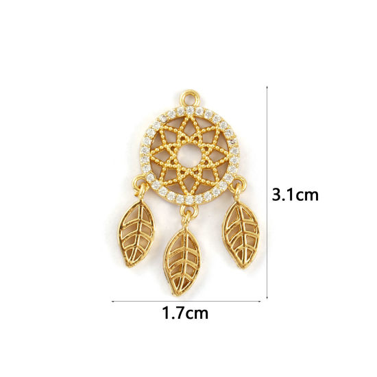Bild von 1 Piece Brass Pendants 18K Gold Plated Dream Catcher Clear Cubic Zirconia 3.1cm x 1.7cm