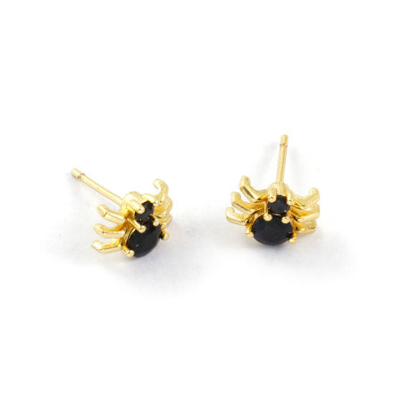 Immagine di 1 Pair Stylish Exquisite 18K Gold Plated Black Brass & Cubic Zirconia Halloween Spider Animal Ear Post Stud Earrings For Women Gift 10mm x 7.5mm, Post/ Wire Size: 0.8mm(20 gauge)