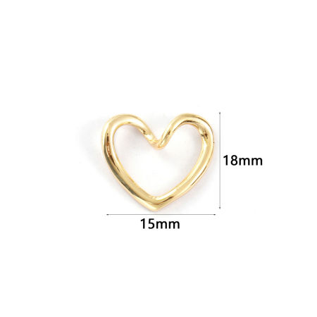 Picture of 2 PCs Eco-friendly Brass Valentine's Day Charms 18K Real Gold Plated Heart Hollow 18mm x 15mm