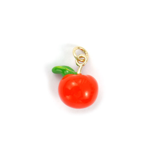Immagine di 1 Piece Eco-friendly Brass Charms 18K Real Gold Plated Orange-red Enamel Tangerine Fruit 3D 18mm x 13mm
