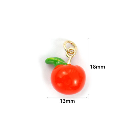 Immagine di 1 Piece Eco-friendly Brass Charms 18K Real Gold Plated Orange-red Enamel Tangerine Fruit 3D 18mm x 13mm