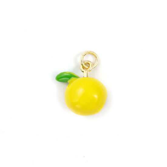Immagine di 1 Piece Eco-friendly Brass Charms 18K Real Gold Plated Yellow Enamel Tangerine Fruit 3D 18mm x 13mm