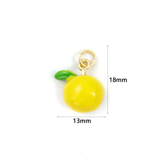 Immagine di 1 Piece Eco-friendly Brass Charms 18K Real Gold Plated Yellow Enamel Tangerine Fruit 3D 18mm x 13mm