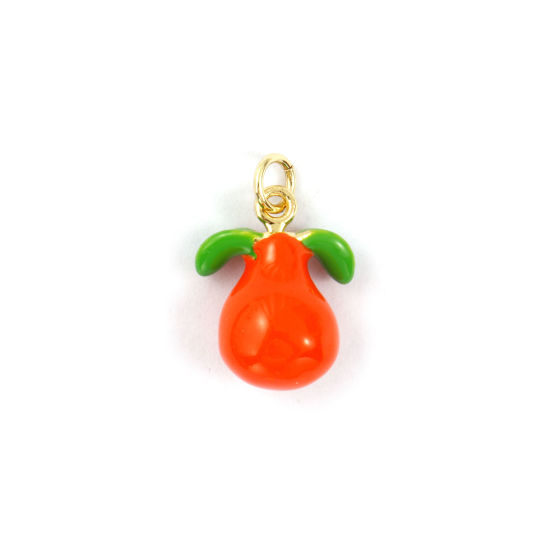 Immagine di 1 Piece Eco-friendly Brass Charms 18K Real Gold Plated Orange-red Enamel Pear Fruit 3D 20mm x 13mm