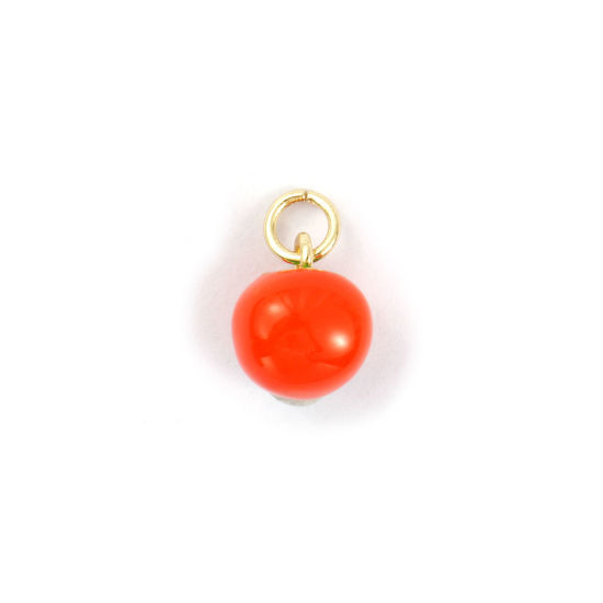 Immagine di 2 PCs Eco-friendly Brass Charms 18K Real Gold Plated Orange-red Enamel Persimmon 3D 14mm x 9mm