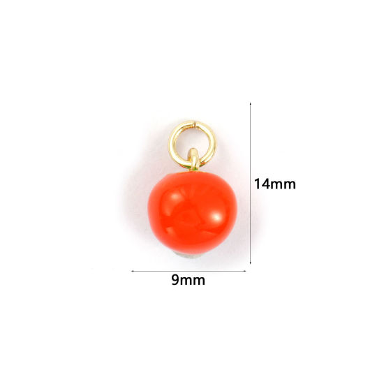 Immagine di 2 PCs Eco-friendly Brass Charms 18K Real Gold Plated Orange-red Enamel Persimmon 3D 14mm x 9mm