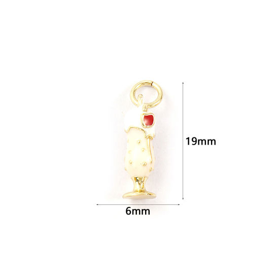 Immagine di 1 Piece Eco-friendly Brass Charms 18K Real Gold Plated White Enamel Cup 3D 19mm x 6mm