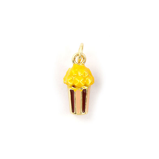 Immagine di 1 Piece Eco-friendly Brass Charms 18K Real Gold Plated Yellow Enamel Popcorn 3D 18mm x 7mm