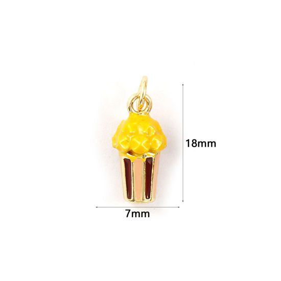 Immagine di 1 Piece Eco-friendly Brass Charms 18K Real Gold Plated Yellow Enamel Popcorn 3D 18mm x 7mm
