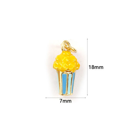 Immagine di 1 Piece Eco-friendly Brass Charms 18K Real Gold Plated Yellow Enamel Popcorn 3D 18mm x 7mm