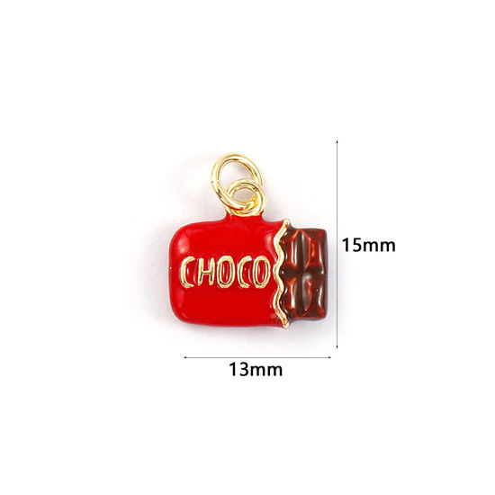 Immagine di 1 Piece Eco-friendly Brass Charms 18K Real Gold Plated Red Enamel Chocolate 3D 15mm x 13mm