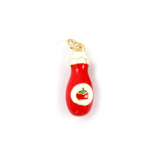 Immagine di 1 Piece Eco-friendly Brass Charms 18K Real Gold Plated Red Enamel Tomato Sauce 3D 25mm x 8mm