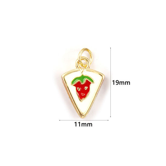 Immagine di 1 Piece Eco-friendly Brass Charms 18K Real Gold Plated Multicolor Enamel Cake Strawberry Fruit 3D 19mm x 11mm