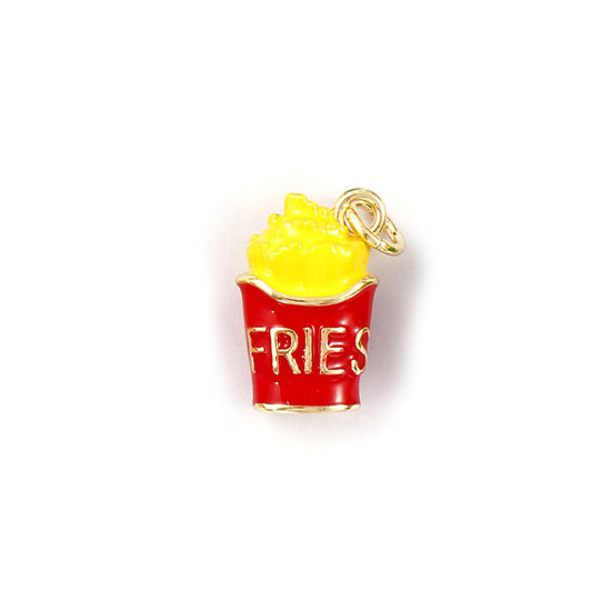 Immagine di 1 Piece Eco-friendly Brass Charms 18K Real Gold Plated Yellow Enamel Fries 3D 17mm x 10mm